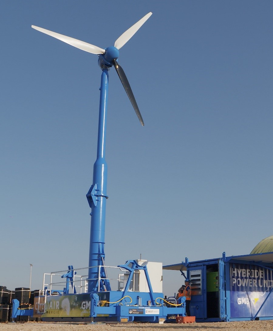 Foto van de mobiele windmolen van GMB.