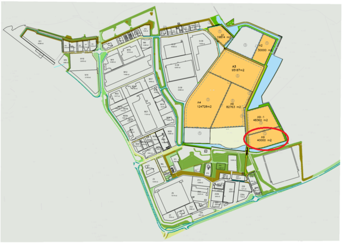 Kaart van bedrijventerrein Medel met kavel voor Avri