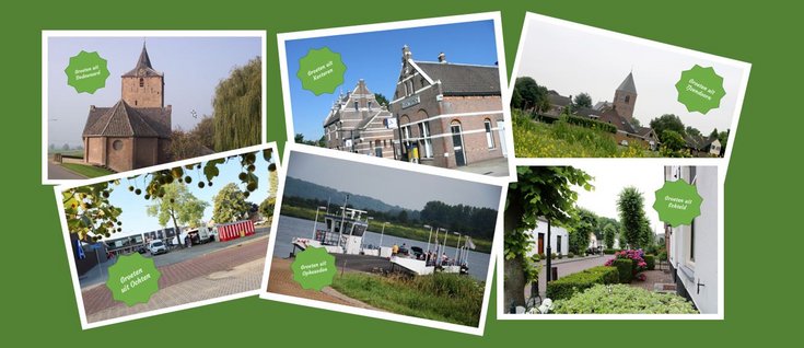 Ansichtkaart met collage plekjes in Neder-Betuwe.